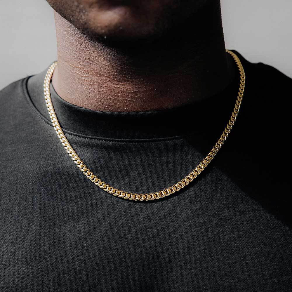18K Gold Miami Cuban Link Chain Necklace For Men Punk Gold Chains Stainless Steel Choker Necklace Hip Hop Jewelry Gift 5mm 16-30 inch