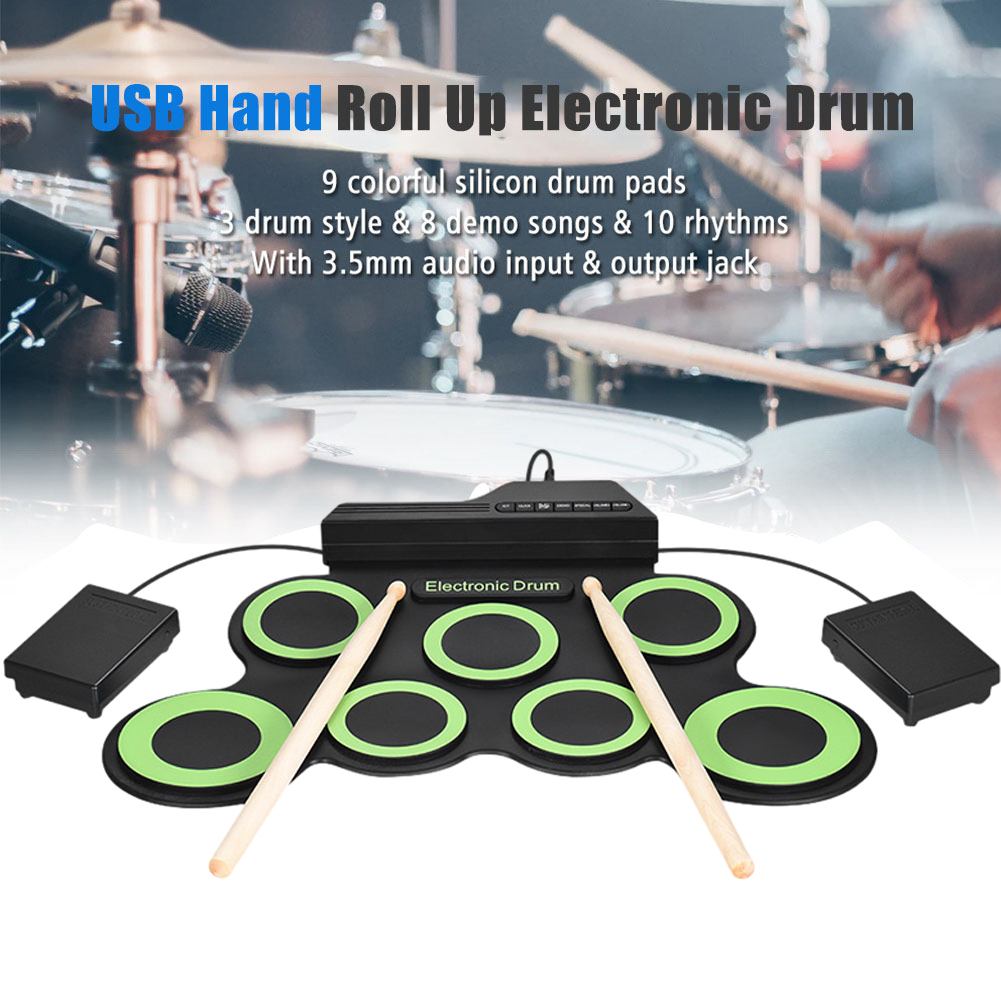 Portable Electronic Drum Headphone Jack Roll-Up Drum Practice Pad Drum USB Roll Up Drum Set Great Holiday/Birthday Gift for Kids