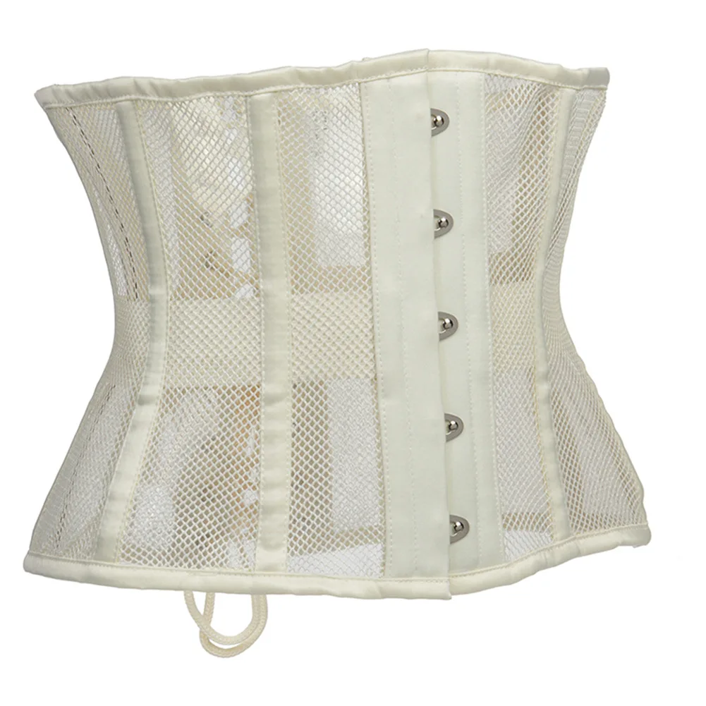 Women Waist Trainer Underbust Sexy Mesh Bustiers Goth Vintage Slim Body Belts Streetwear See Through Corset Black Apricot