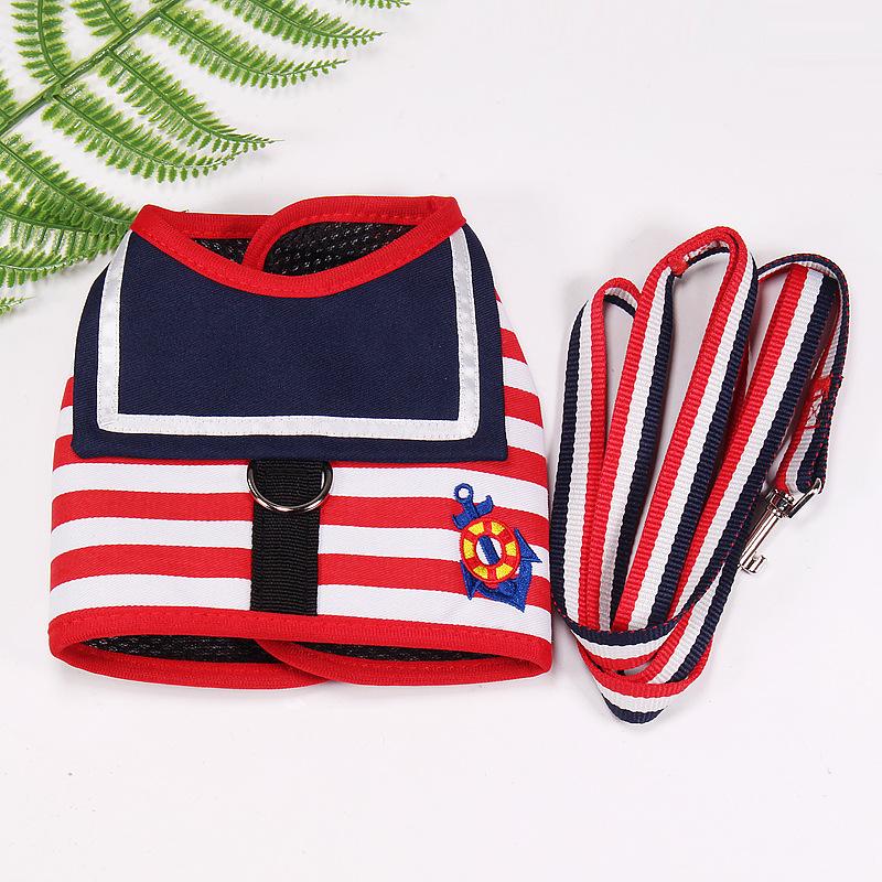 Clothes Soft Navy Style Set For Teddy Pomeranian Chihuahua Supplies Collar Cat Pet Dog Chest Strap Leash