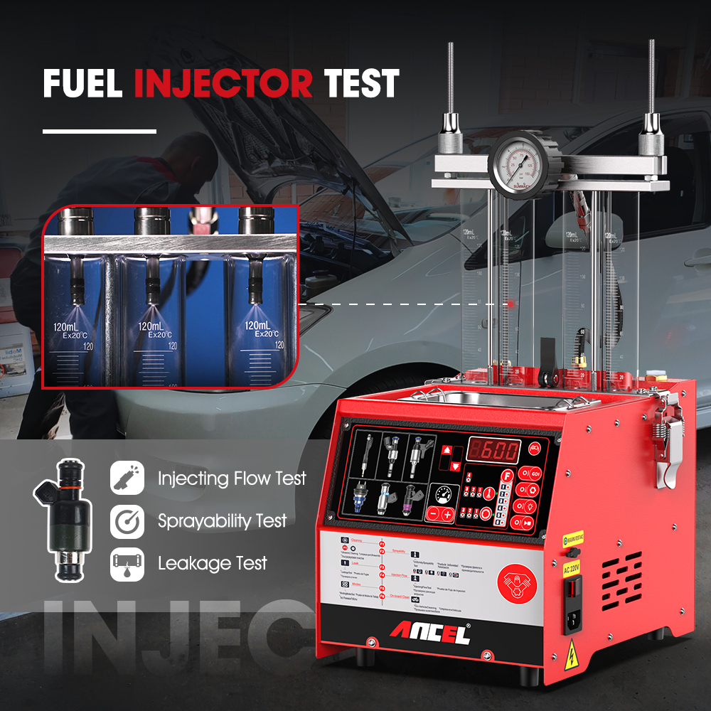 Ancel AJ400 GDI 4-Cylinders Fuel Injector Cleaner EFI FEI Cleaner Test Ultrasonic Cleaning Gasoline Auto Tool for Car 110v /220v
