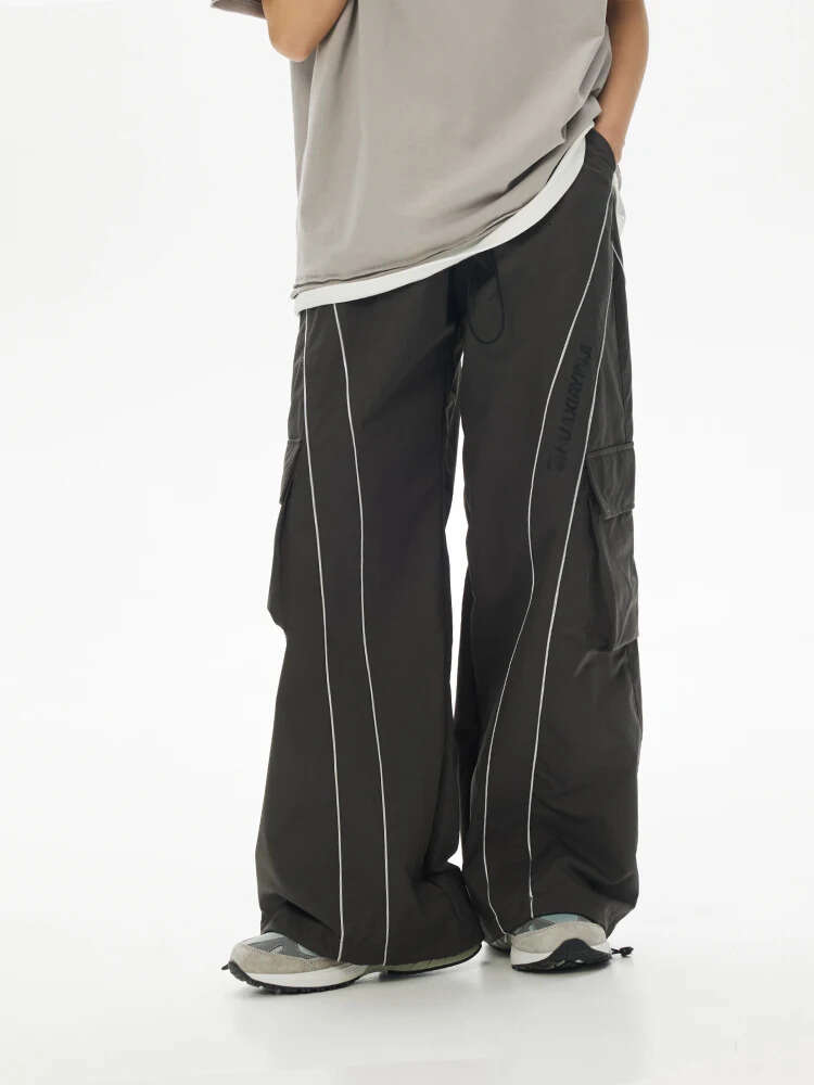 HOUZHOU Baggy Wide Leg Pants Men Oversize gray Cargo Trousers Male Loose Casual Sweatpants Streetwear Hip Hop M522 35