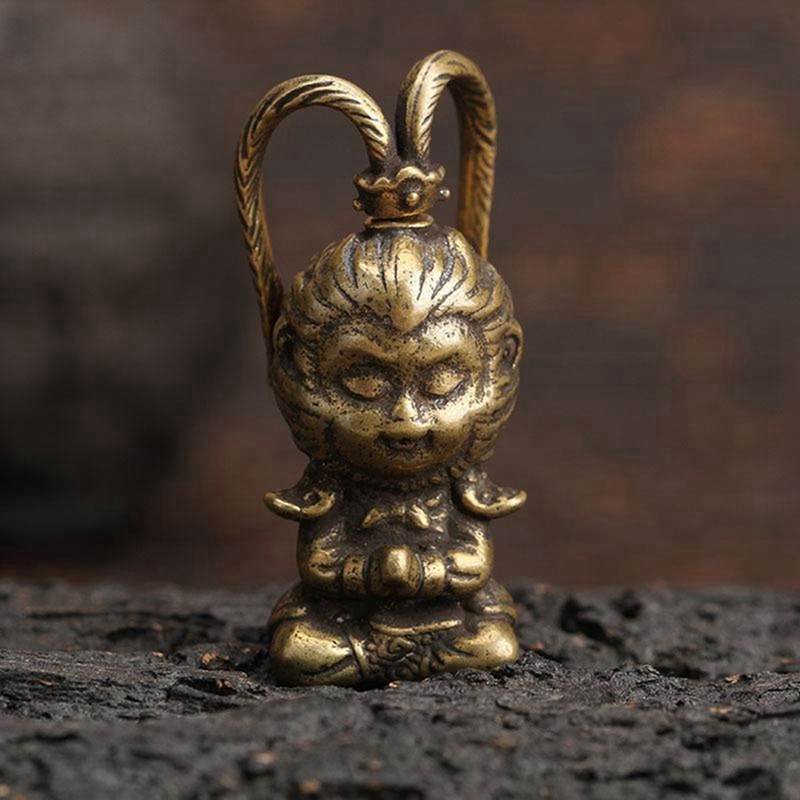 2X Copper Monkey King Figurine Sun Wukong Statue Decor Fish Tank Ornaments Housewarming Home Decor Tea Pet Retail