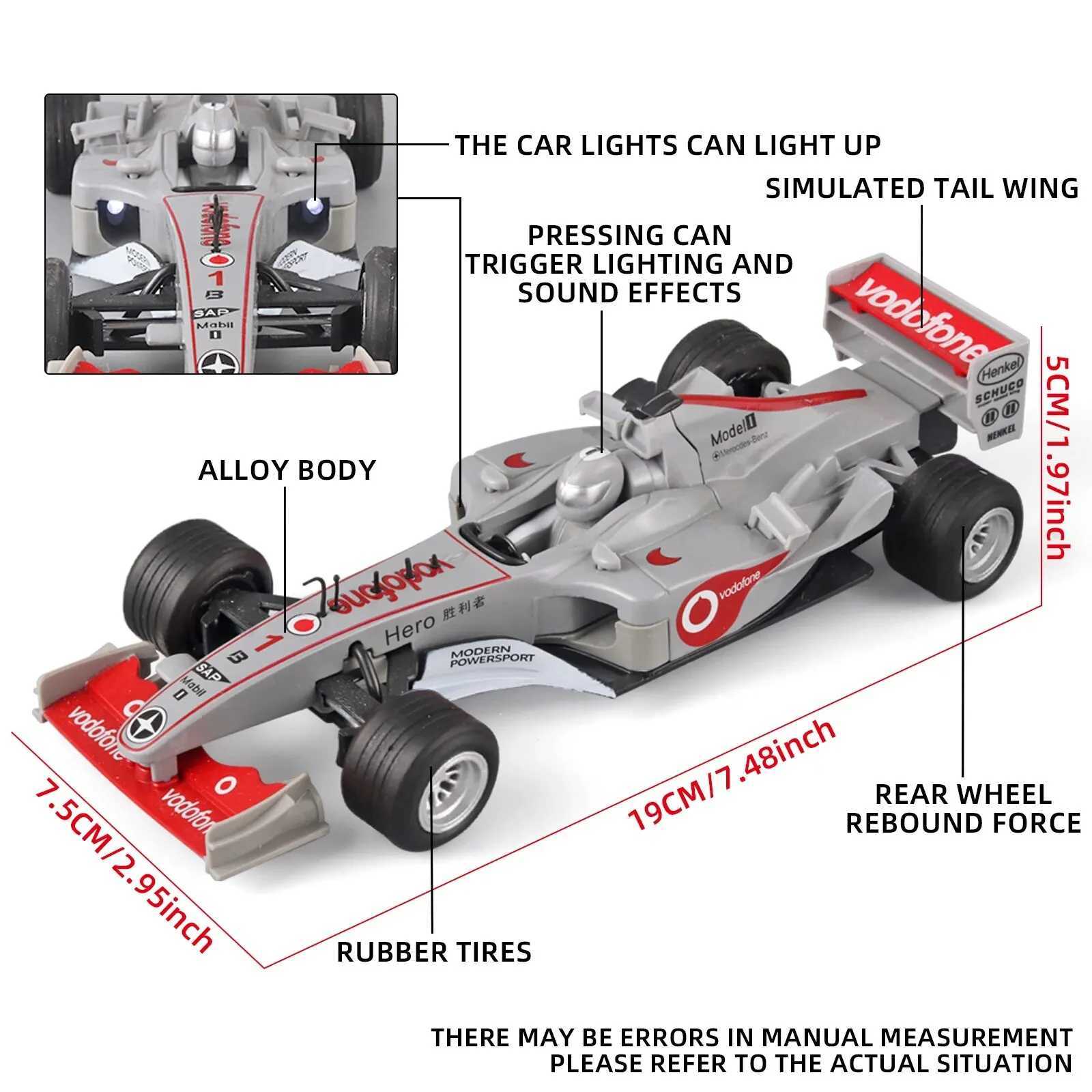 Diecast Model Cars 1 32 Scale Alloy F1 Racing Car Toy Model with Retroactive Motion Sound Light Effects - Ideal for Kids Racing Play STEM Lea