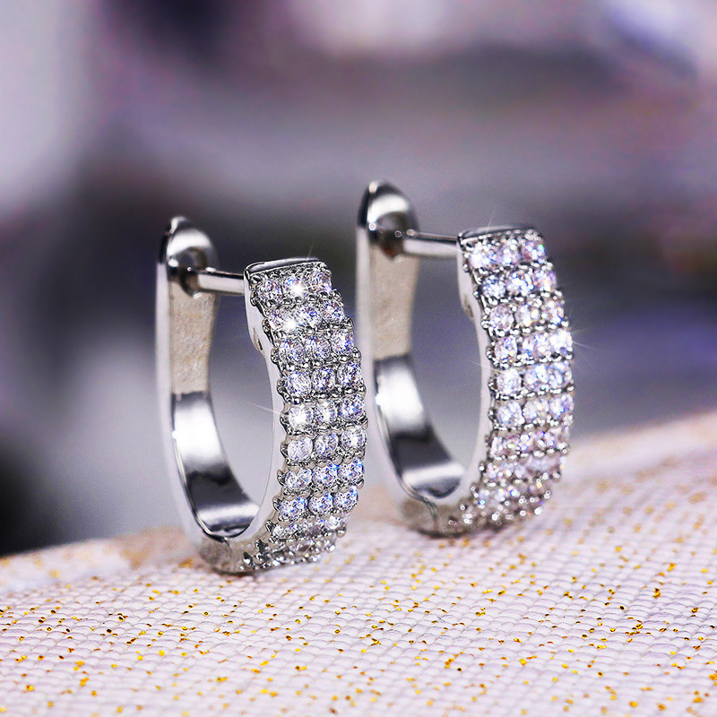 Horseshoe Cubic Zircon Diamond Hoop Charm Designer Buckle Ear Ring Sterling Silver CZ Huggie Earrings for Woman Girls Gift Crystal Fine Jewelry