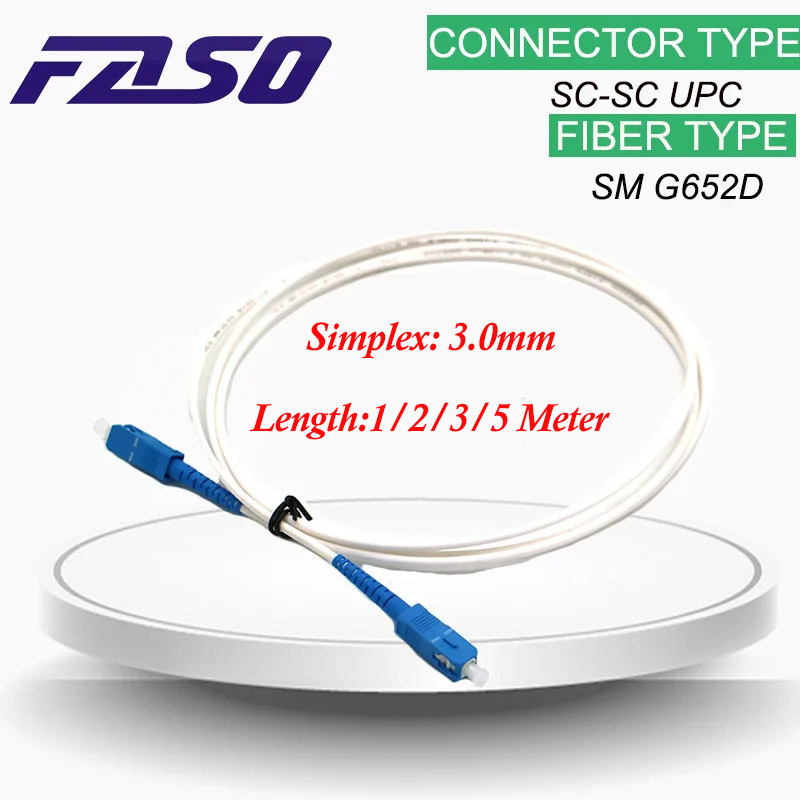FASO 50Pcs 1/2/3/5 Meter SC/UPC-SC/UPC Single Mode Simplex 3.0mm Diameter Cable Fiber Optic Patch Cord LSZH White