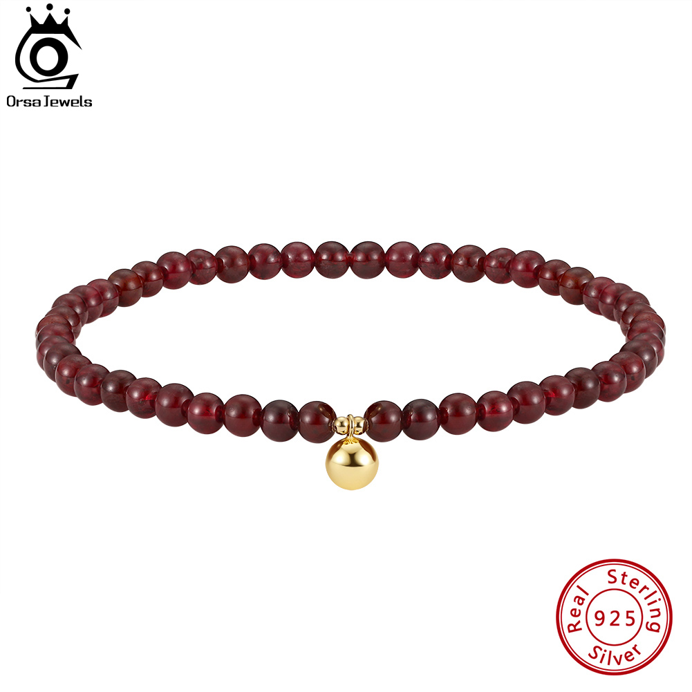ORSA JEWELS Natural Garnet/Black Spinel Chain Anklets for Women Trendy Summer Silver 925 Foot Chain Barefoot Jewelry SA48