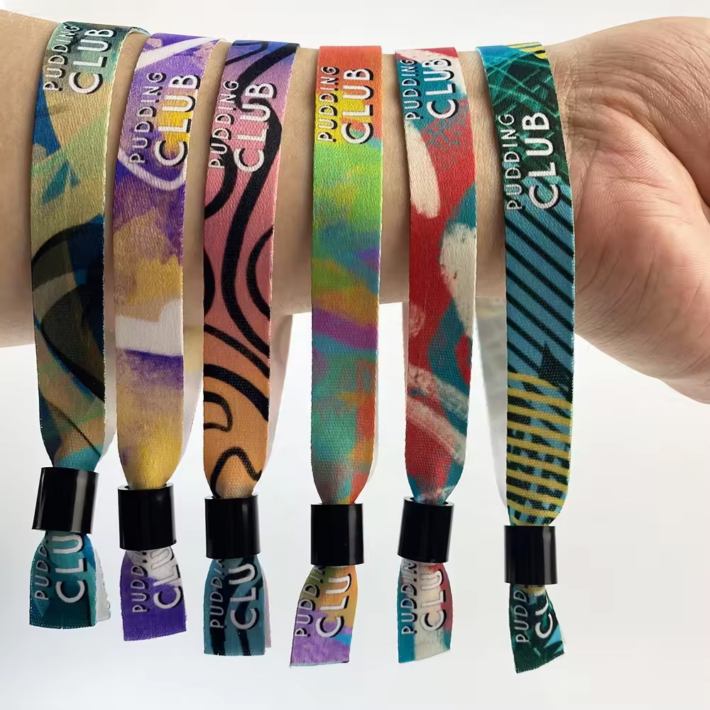 Customised festival event ribbon fabric wrist band wristband custom holographic vip ticket no minimum order event bracelet for party Festival