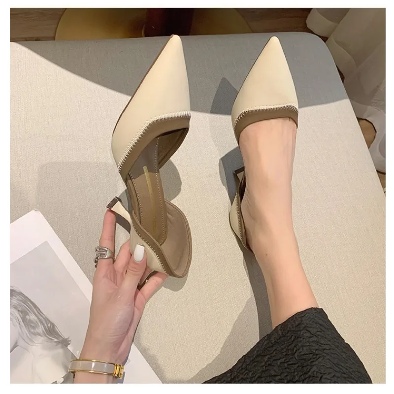 French Pointy Color New Matching High Heels for Women Slim Heel Single Niche Design Sense of Temperament Female Ladies Shoes 5dde