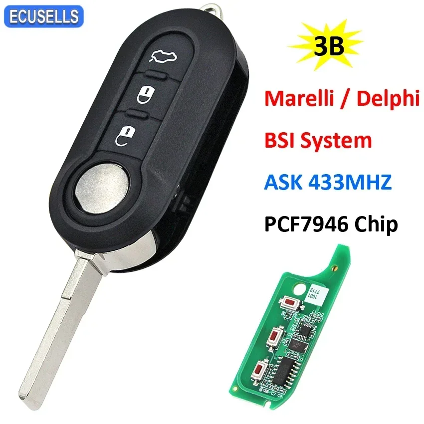 Ecusells Remote Car Key 433.92Mhz PCF7946 Chip For Fiat 500 500L Doblo Qubo Grande Punto 2006-2013 Delphi / Marelli BSI System