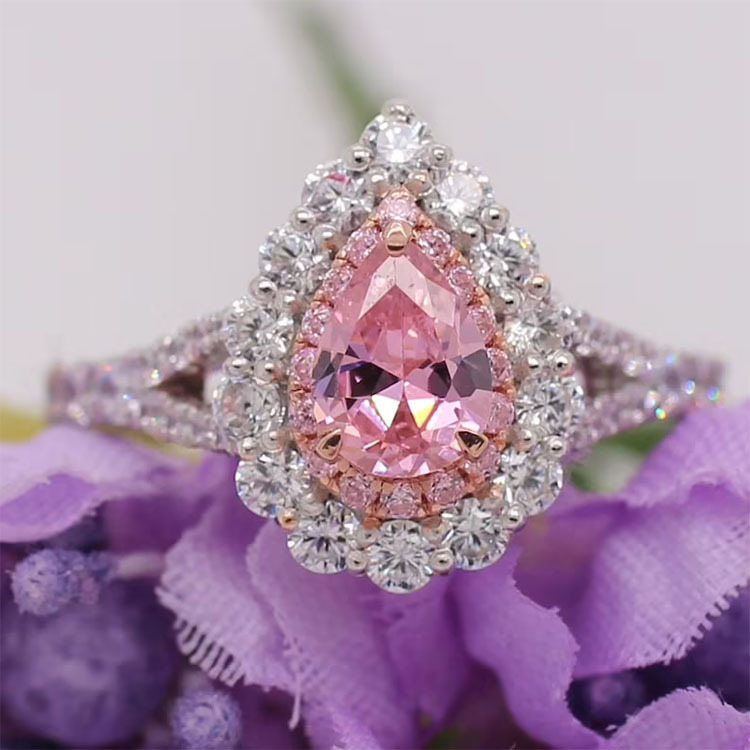 Choucong Stunning Wedding Rings Luxury Jewelry Real 100% 925 Sterling Silver Water Drop Pink Moissanite Diamond Eternity Elegant Party Women Engagemen