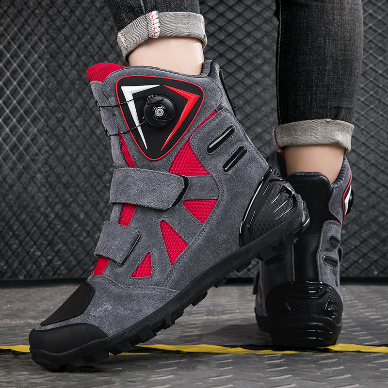 2024 New Motorcycle Boots Botas Moto Microfiber Leather Motocross Off-Road Racing Boots Motorbike Riding Shoes Men Moto Boots
