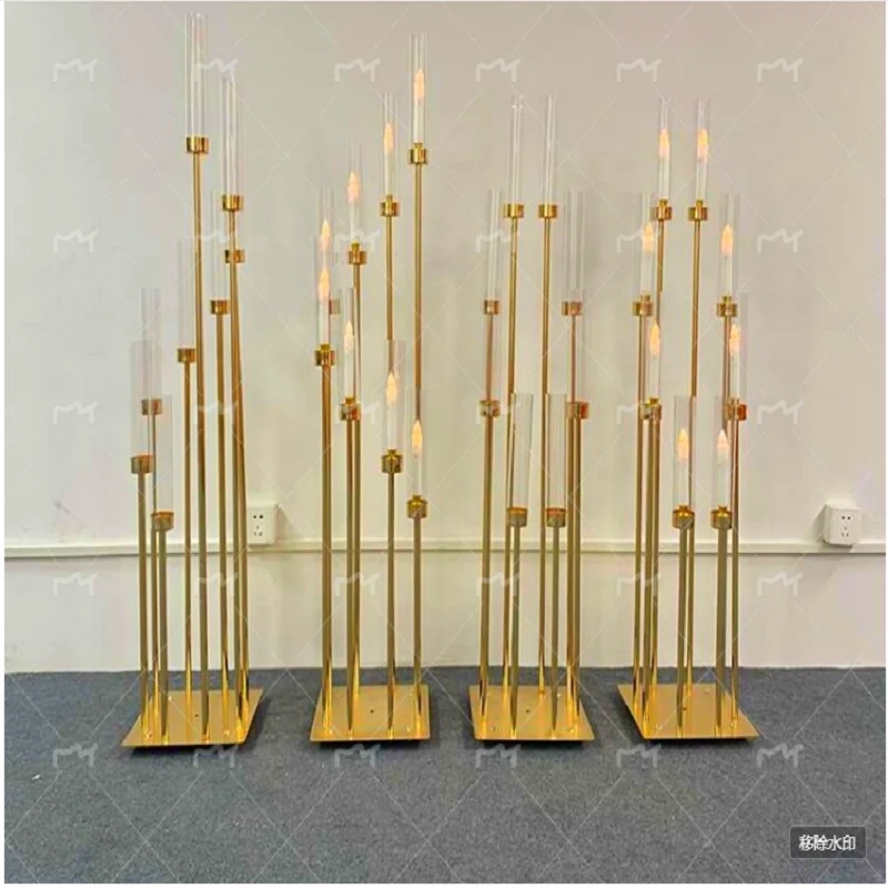 10/20 pcs 8 Heads Metal Candelabra Candle Holders Road Lead Table Centerpiece Gold Candelabrum Stand Pillar Candlestick wedding XJ260305