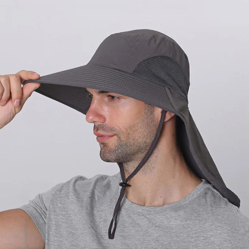 Outdoor Quick Drying Fisherman Cap For Women Men Wide Brim Bucket Hat Fishing Hat Male Summer Anti UV Sun Hats With Neck Flap 240514