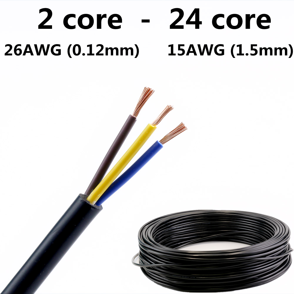 Multicore wire and cable RVV2 core -24 core control signal wire 22AWG 0.3 0.5 0.75mm 1.5mm2 PVC cable