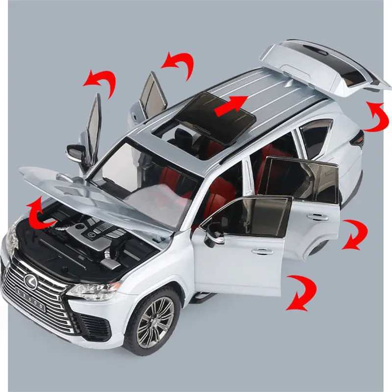 Diecast Model Cars 1 24 LX600 SUV Alloy Car Model Diecasts Metal Toy Off-road Vehicles Car Model High Simulation Sound and Light Childrens Toy Gift