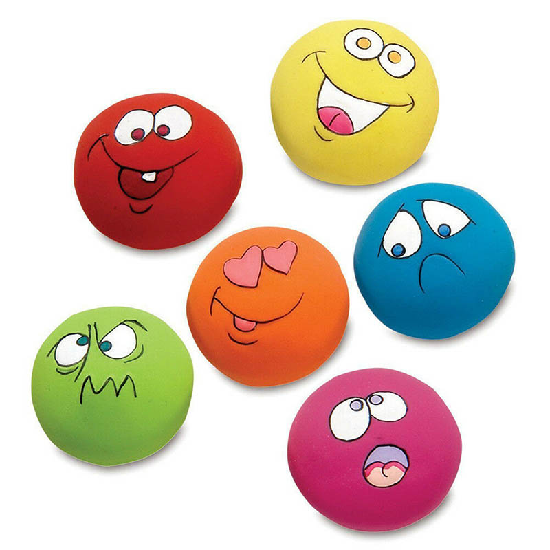 Rubber Dog Toys Pet Play Squeaky Ball Chewing Toy with Face Fetch Bright Balls Dog Supplies Puppy Pet Dog Training toys