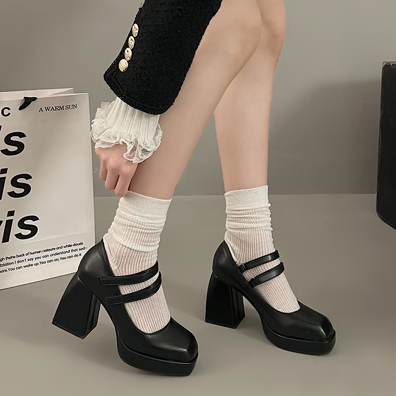 2025 NEW Janes Mary Vintage Black Sandals Woman Buckle Non Slip Casual Medium Office Ladies Solid Elegant Heels Korean Summer ecab