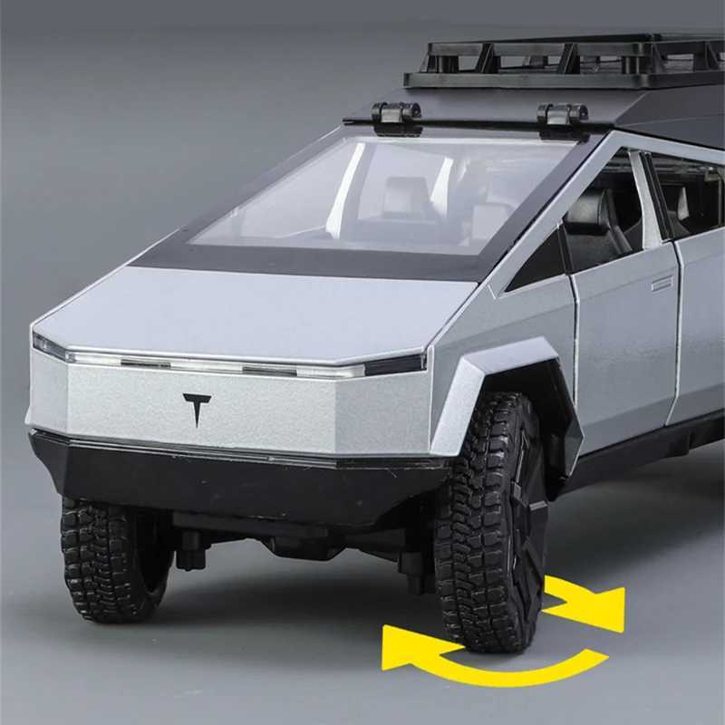 Diecast Model Cars 1/24 Tesla Cybertruck Pickup Alloy Camping RV Car Model Diecasts Metal Toy Van Touring Motorhome Car Model Sound Light Kids Gift
