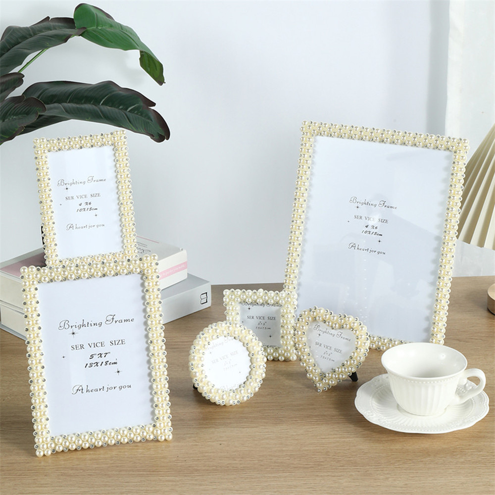 1Pcs 3/6/7/8/10 inch desktop pearl creative wedding dress photo birthday gift rhinestone frame home decoration H260306