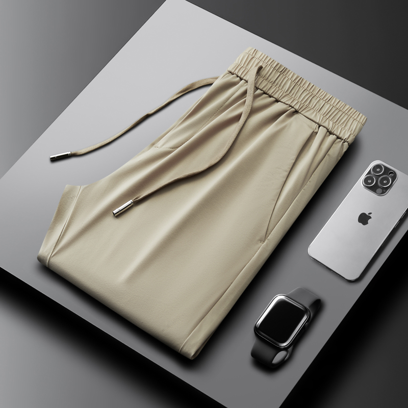 New Summer Casual Men's Simplicity Straight Pants Stretch Smooth Trousers Male Brand Loose Elastic Waist Thin Quick Drying Pants