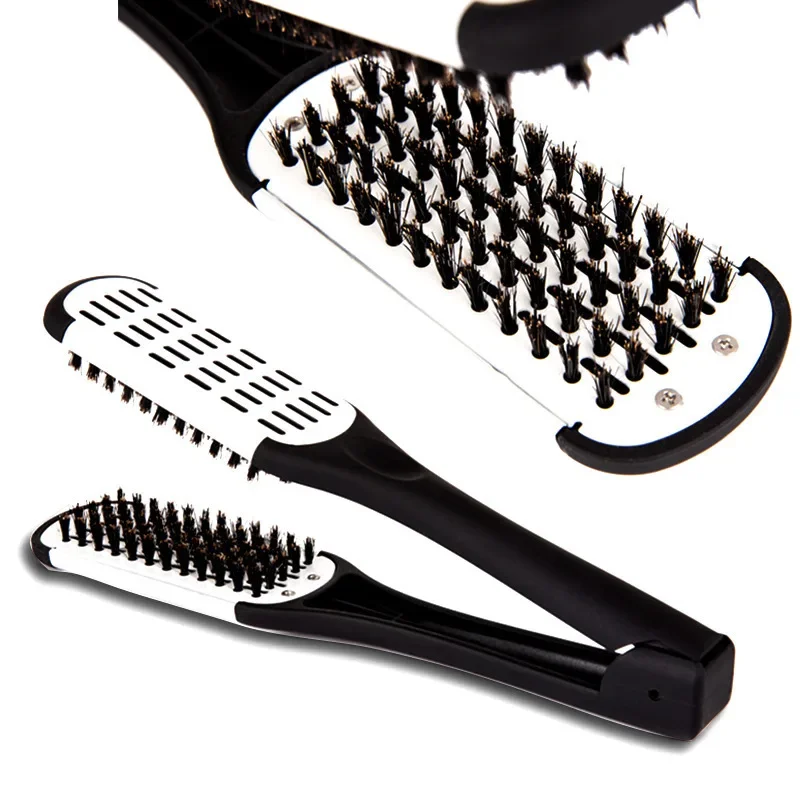 Hairdressing Clamp Comb Double Sided V Brush Natural Ceramic Plywood Straightening Comb Women Styling Tools Hair Straightener