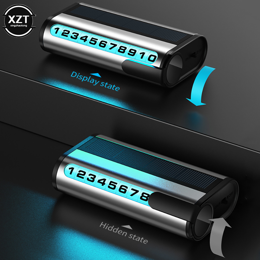 Car Parking License Plate Luminous Car Moving License Plate Solar Charging Temporary Parking Phone Number Card Car Accessories