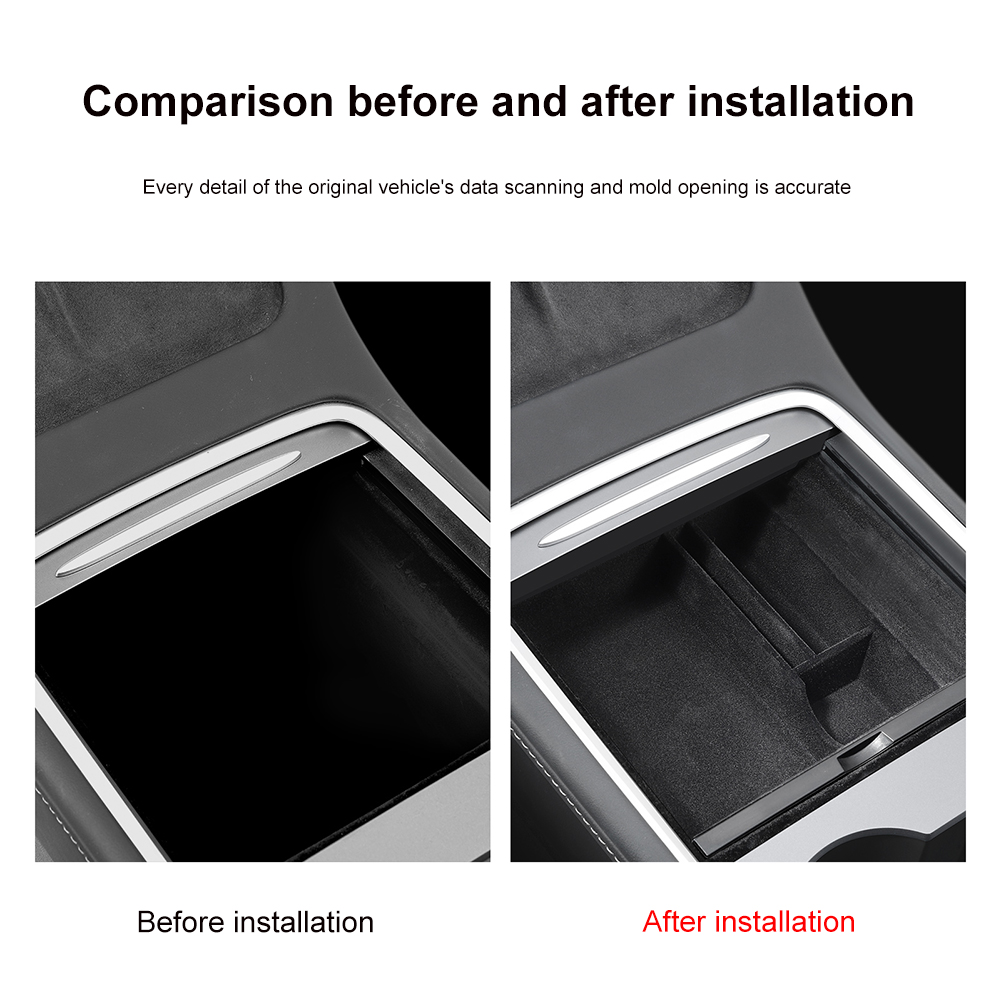 2pcs Car Center Console Organizer Cubby Drawer Console Storage Box Auto Interior Accessories for Tesla Model 3 Model Y 2021-2022