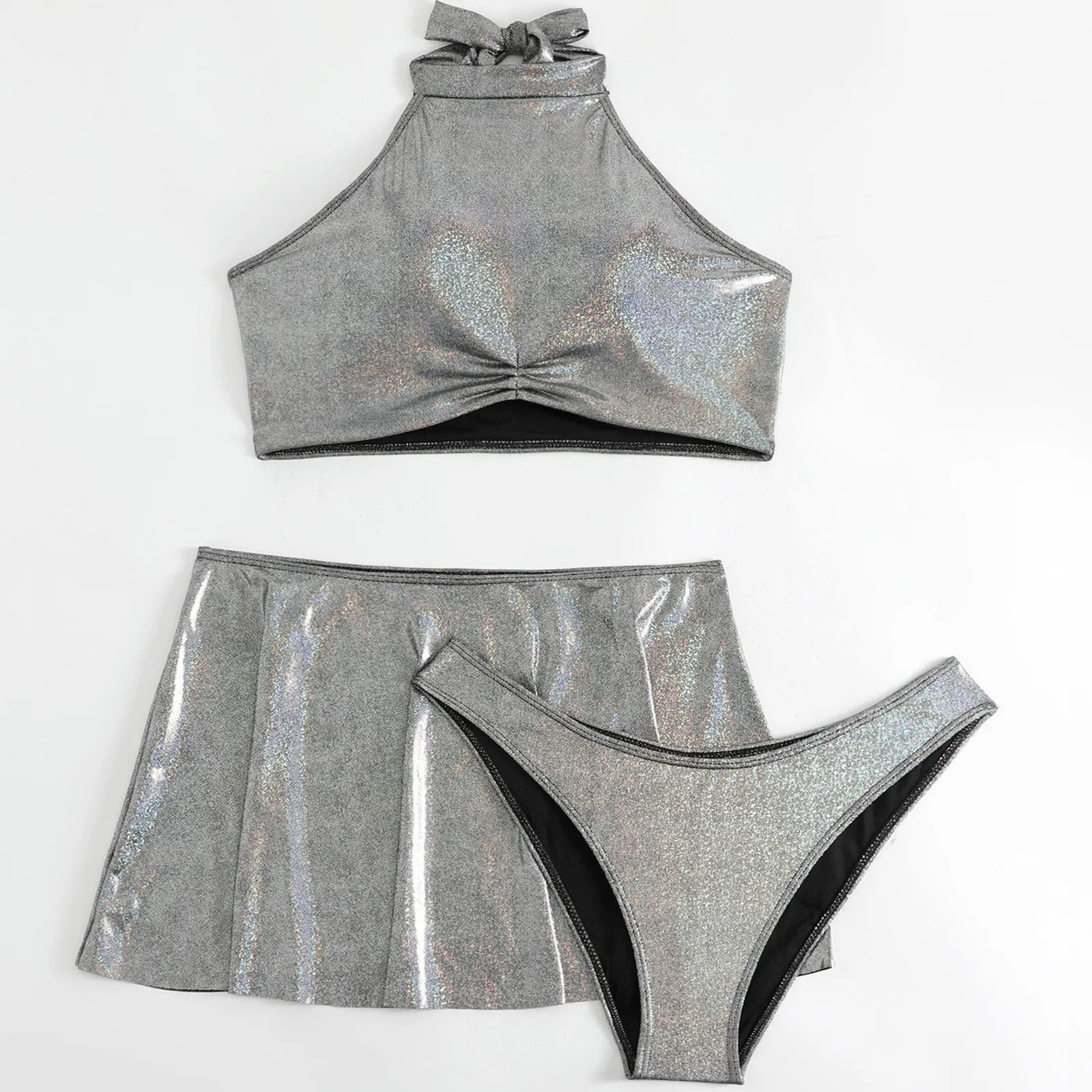 Sexy 2Piece Rave Outfit for Women Party Halter Tank Tops Pleated Skirt Set Nightclub Bar Festival Clothing Dance Party Costume 240522