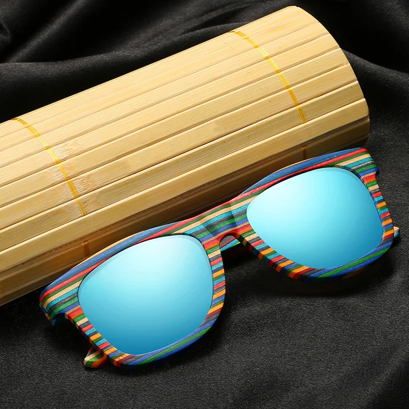 GM Handmade Wooden Colorful frame Sunglasses Polarized Gafas Eyewear Eyeglasses Reflective lens Men Women Bamboo sunglasses 240515
