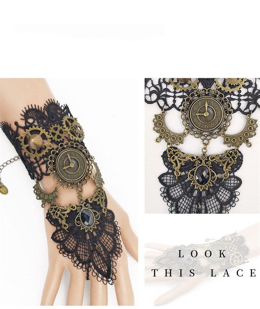 Original Design Multi Gears clock Nice Combined DIY Gear Mechanism Steampunk Bracelet Vintage Lace Bracelet Cosplay Party gift