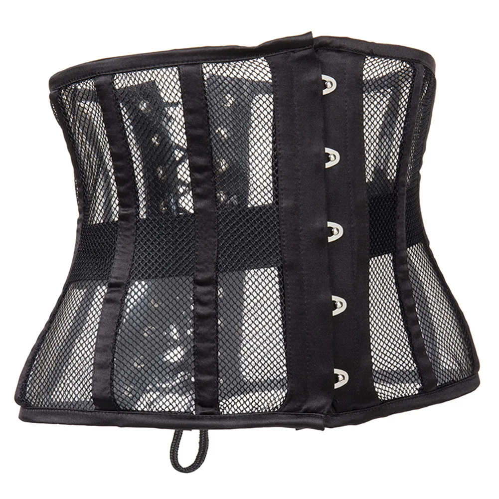 Women Waist Trainer Underbust Sexy Mesh Bustiers Goth Vintage Slim Body Belts Streetwear See Through Corset Black Apricot