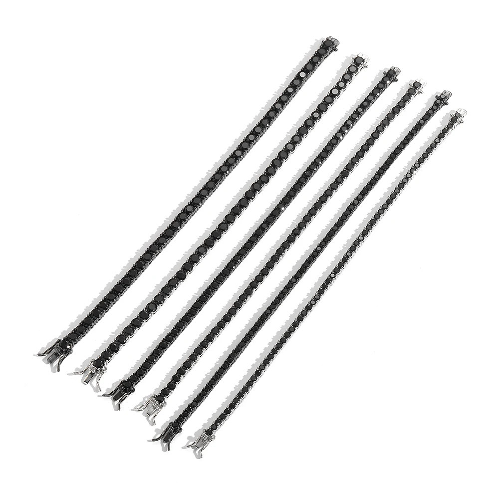 3MM 4MM 5MM Black CZ Stone Tennis Bracelets Men And Women Hip Hop Jewelry BB148 240522