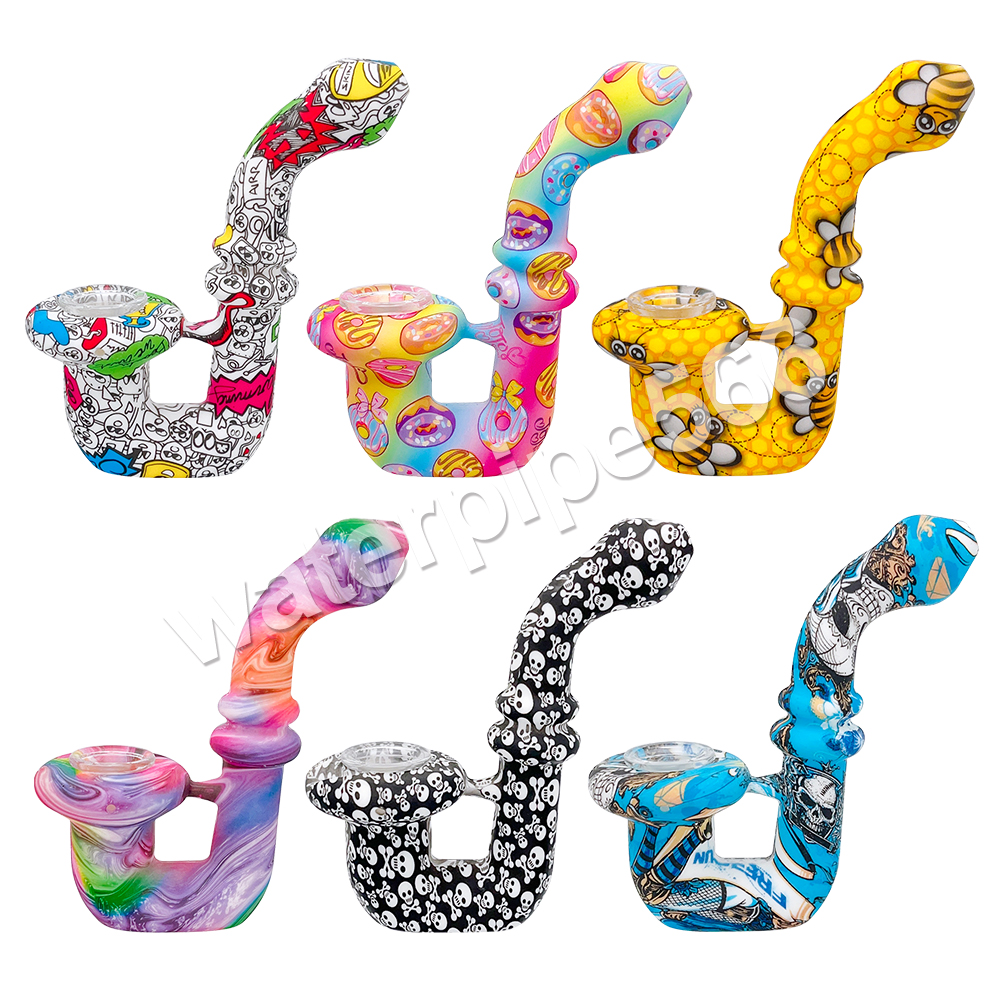 Sherlock Silicone Smoking Pipe tobacco hand pipes with glass bowl smoke accessory dab oil rig water bongs