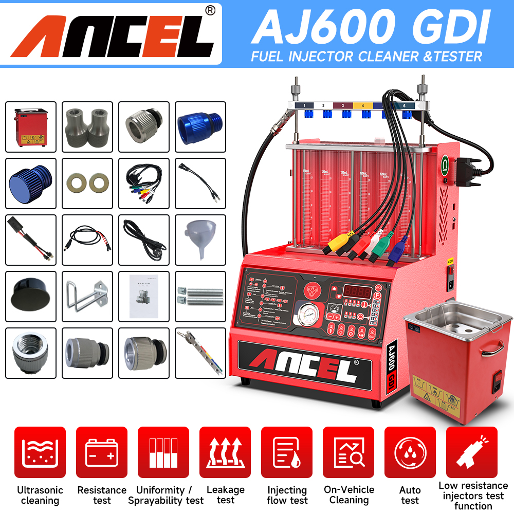 ANCEL AJ600 GDI Fuel Injector Cleaner Fuel Injector Tester for Gasoline Car 6 Cylinders for 110V/220V