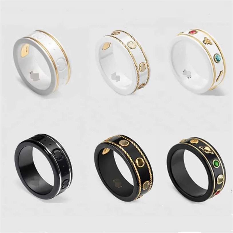 Designer Ceramic Rings 18K Rose Gold Bee Planet Trendy Personalized Couple Polished Black and White Ceramic Pair Ring