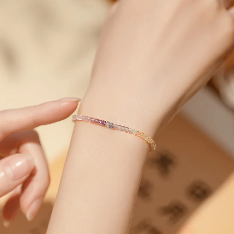 Very Thin 2mm Multcolor Natural Fluorite Rough Stone Beaded Bracelets for Women 14k Gold Filled Fine Jewelry Summer Gift YBR661 240522