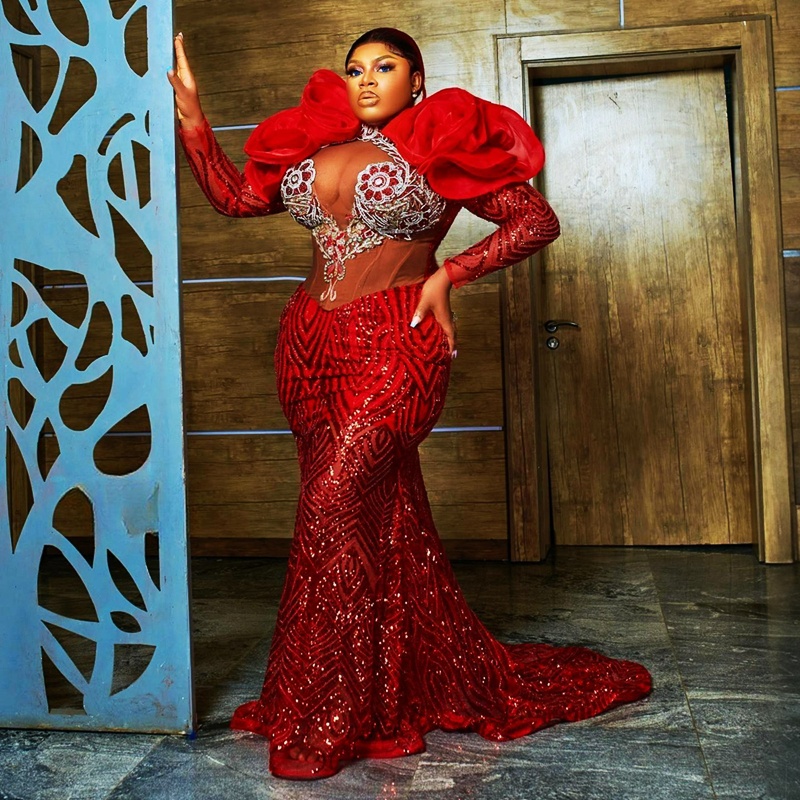 2024 Plus Size Aso Ebi Prom Dresses for Special Occasions Illusion Promdress Long Sleeves Mermaid Appliqued Beaded Lace Birthday Dress Second Receptio