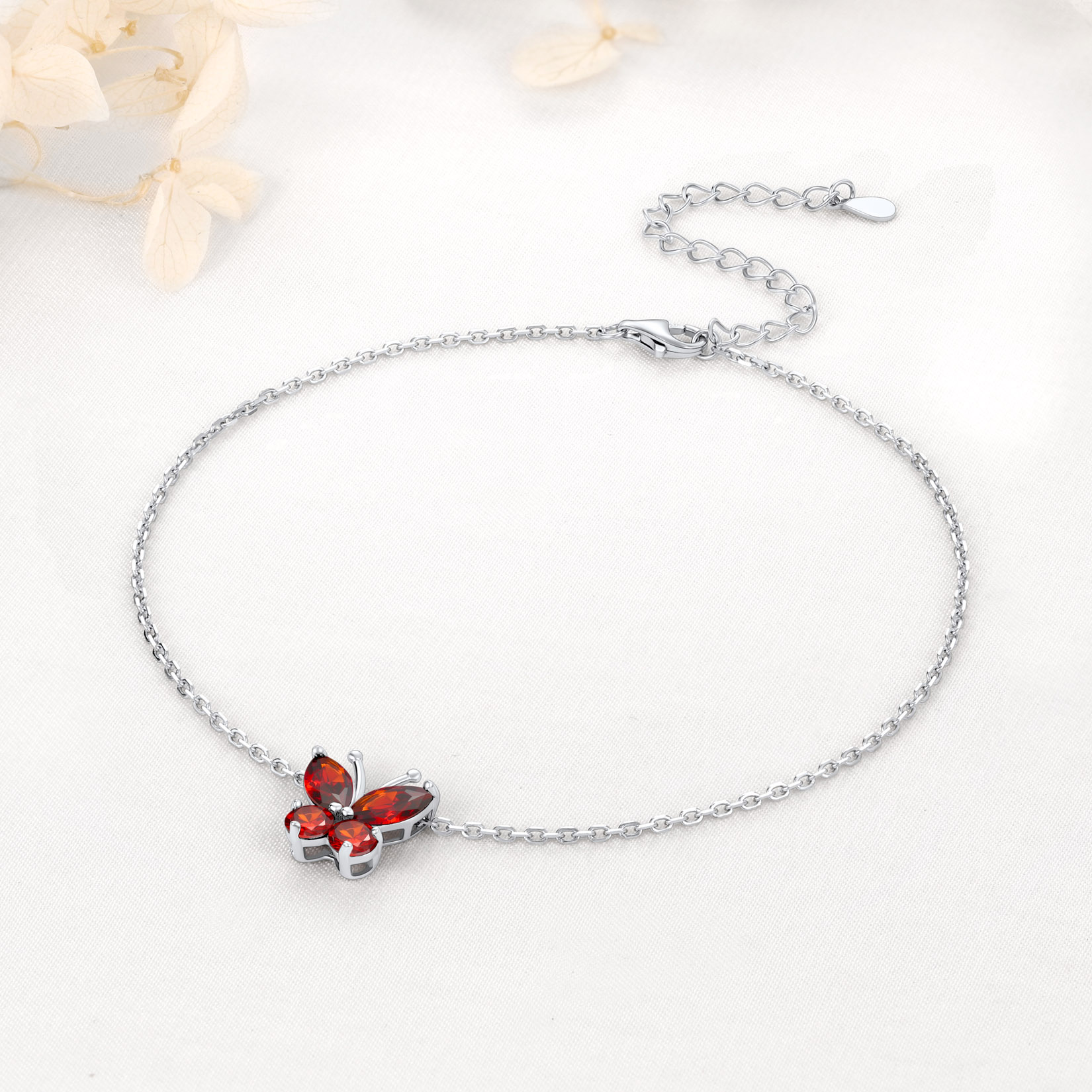 U7 Butterfly Anklets for Women S925 Foot Bracelet Birthstone Sterling Silver Adjustable Beach Jewelry Length 8.5"-10.5"