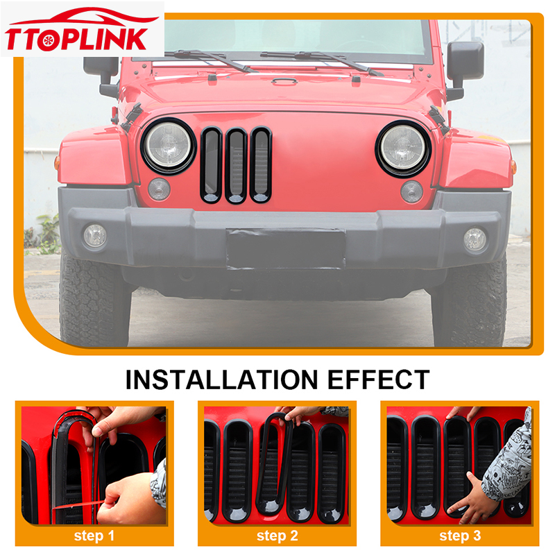 ABS Exterior Headlight Decorative Ring/Grille Decorative Ring Cover without Mesh for Jeep Weangler JK 2007-2017 Car Accessories