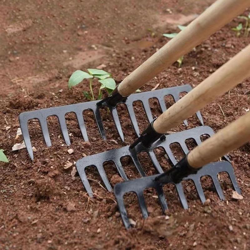 Metal Garden Rake Heavy Duty Mini Shovel Rake Se Teeth Garden Metal Rake Hoe Weeding Rake Planting Vegetable Farm Garden Tools