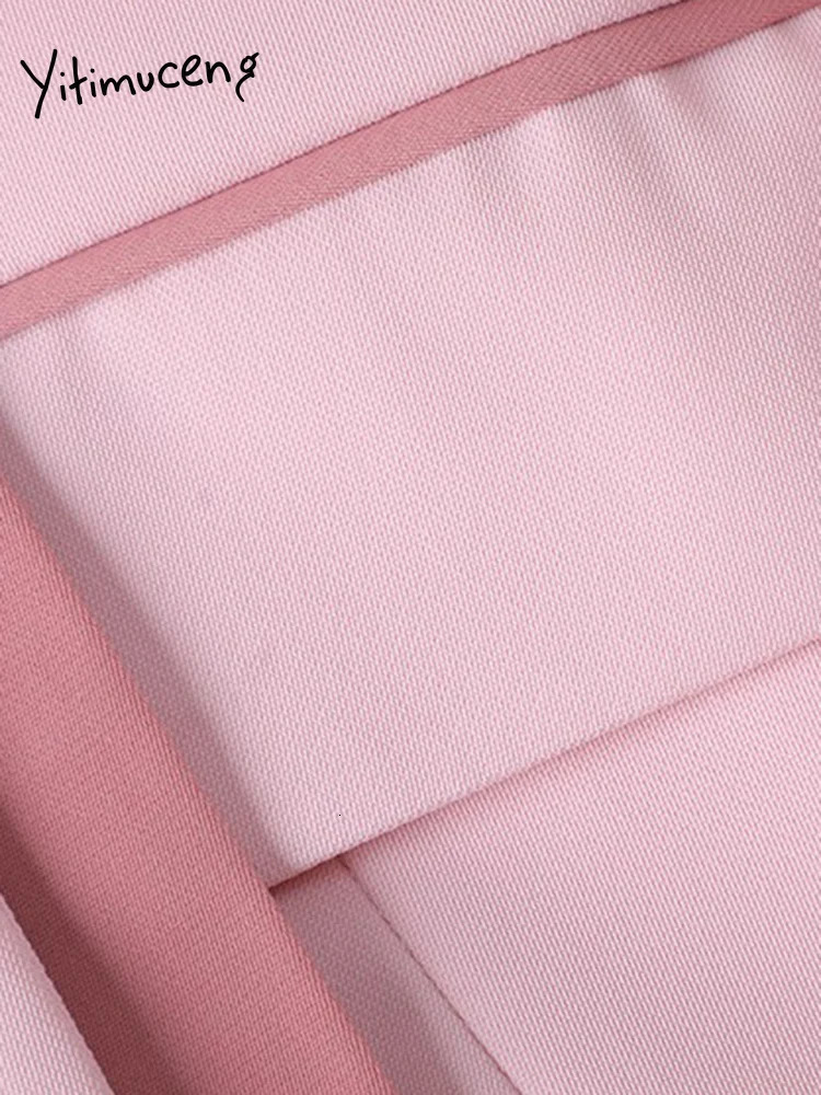 Yitimuceng Women Suits Office Sets Chic Panelled Long Sleeve Double Breasted Blazers High Waisted Pants Slim Skirts 240518