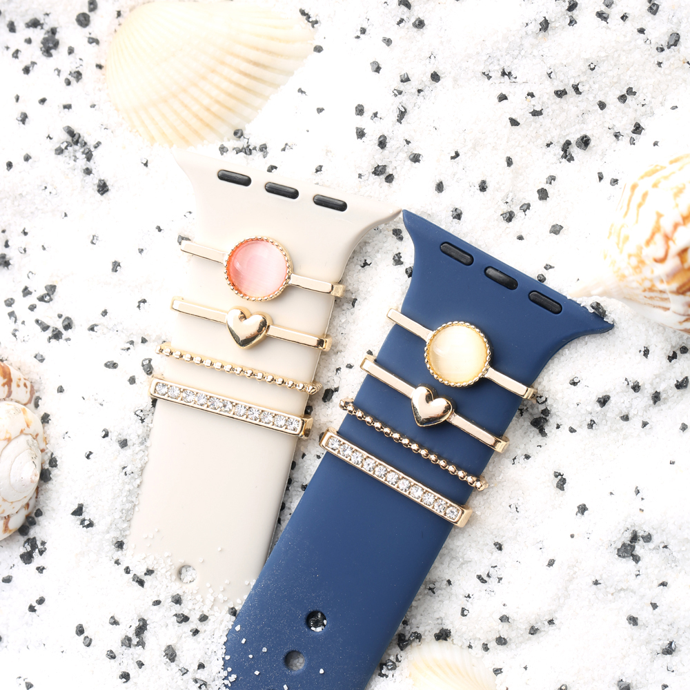 Metal Charms Decorative Ring For Apple Watch Band Shinny Diamond Ornament For iwatch Bracelet Smart Watch Silicone Strap Charms