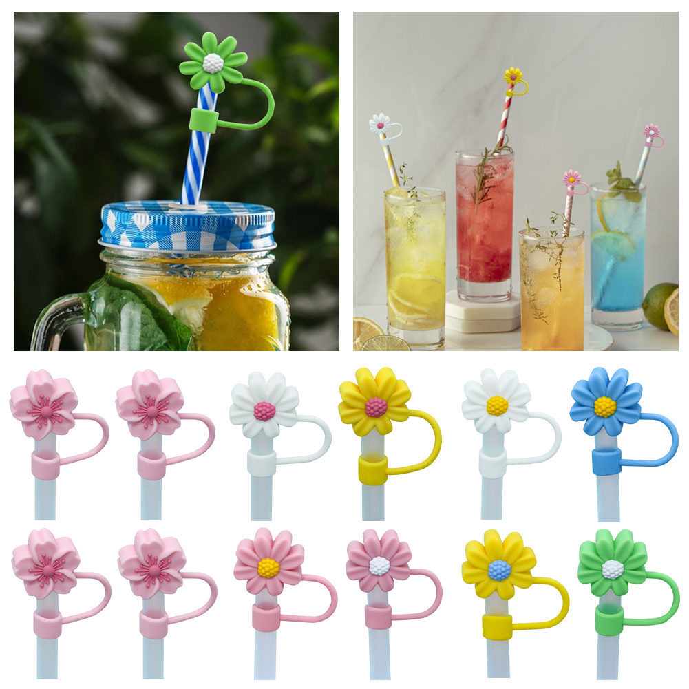 Straw Cover Cap For Stanley Cup Silicone Cute Flower Straw Topper Compatible with 30&40Oz Tumbler Dust-Proof Straw Caps
