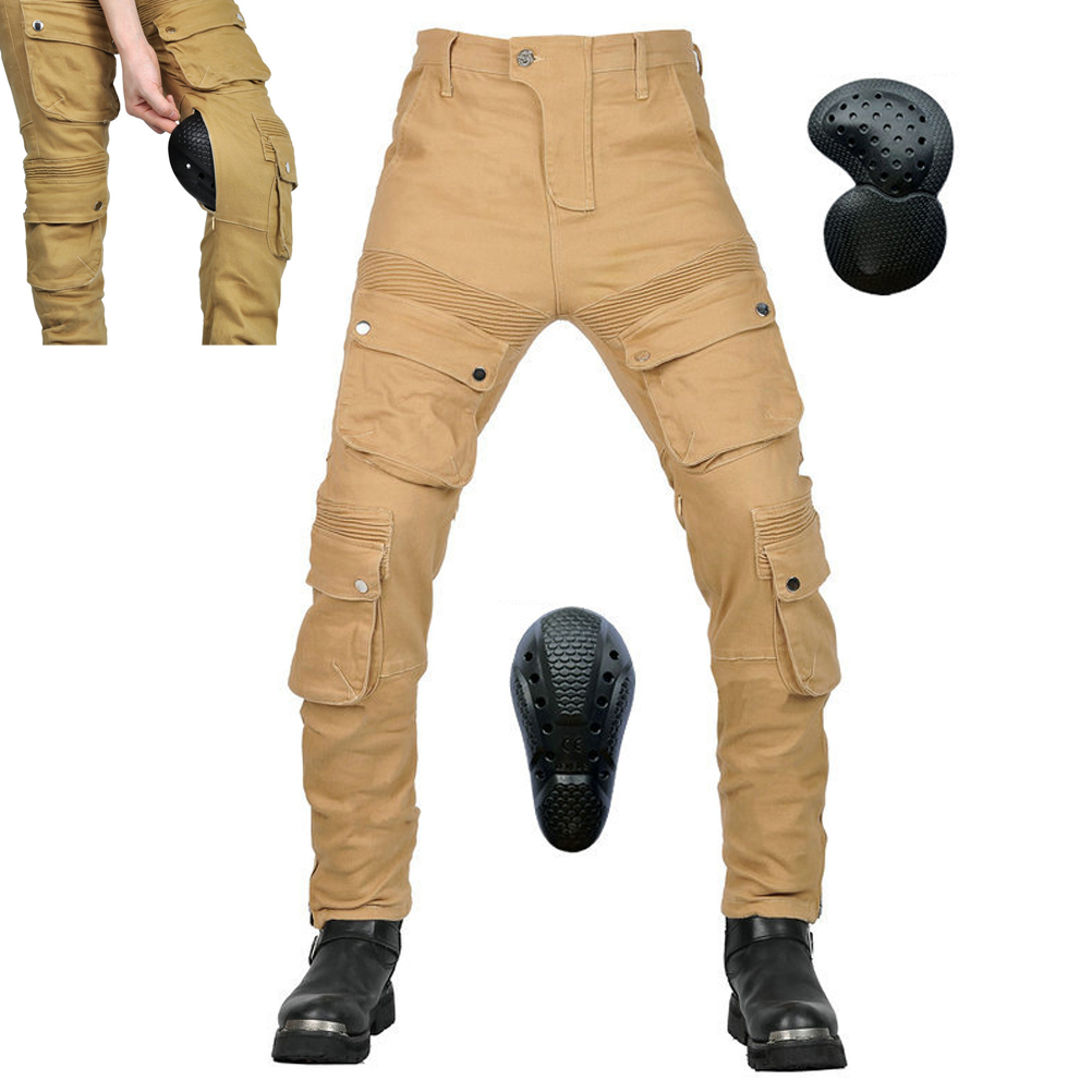 Men's Motorcycle Riding Pants with 4 X CE Armor Multi-Pocket Cargo Trousers Motocross Racing Jeans Retro Street Bike Pant Moto