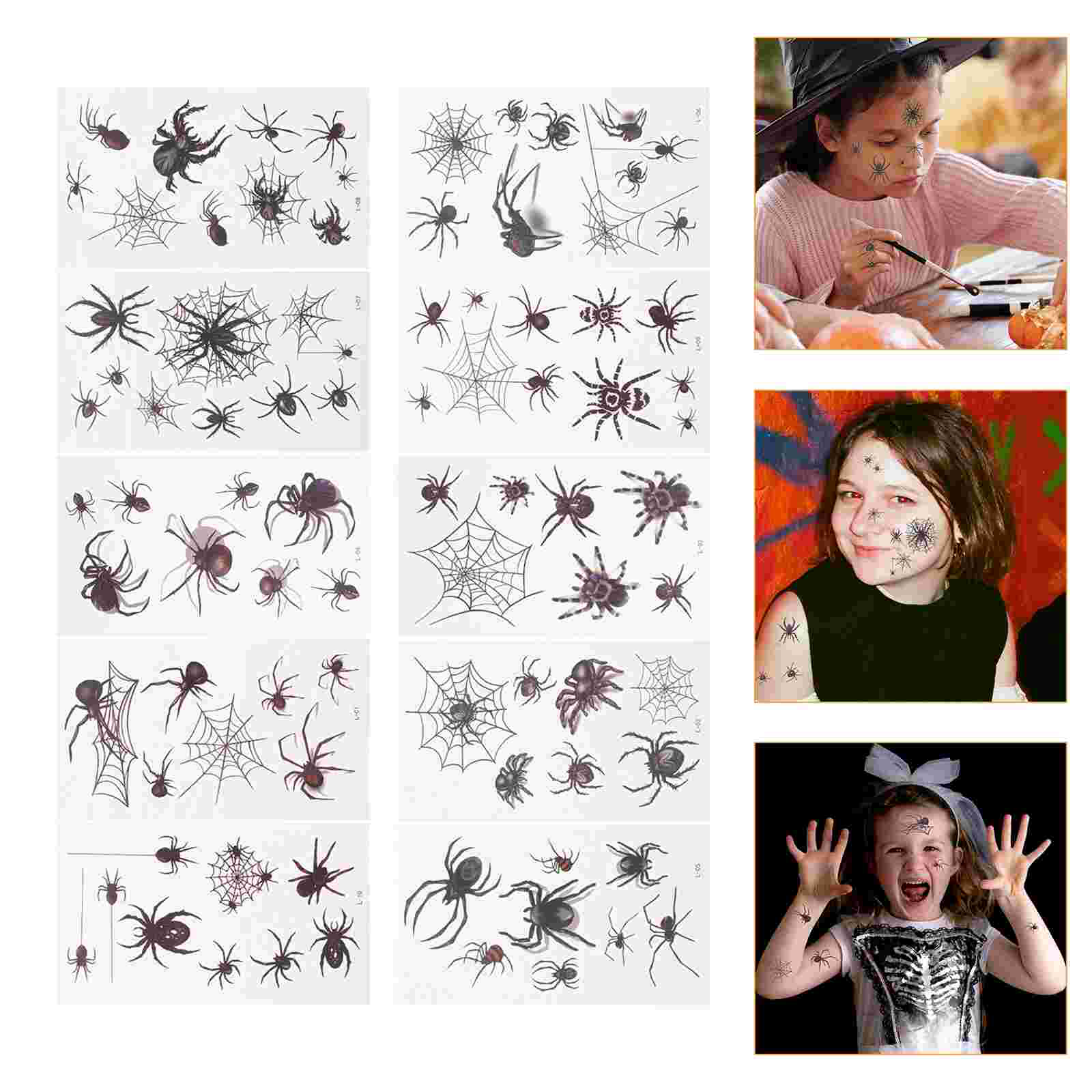 20 Sheets Spider Tattoo Sticker Spiderweb Tattoos Stickers Transfer Cobweb Temporary