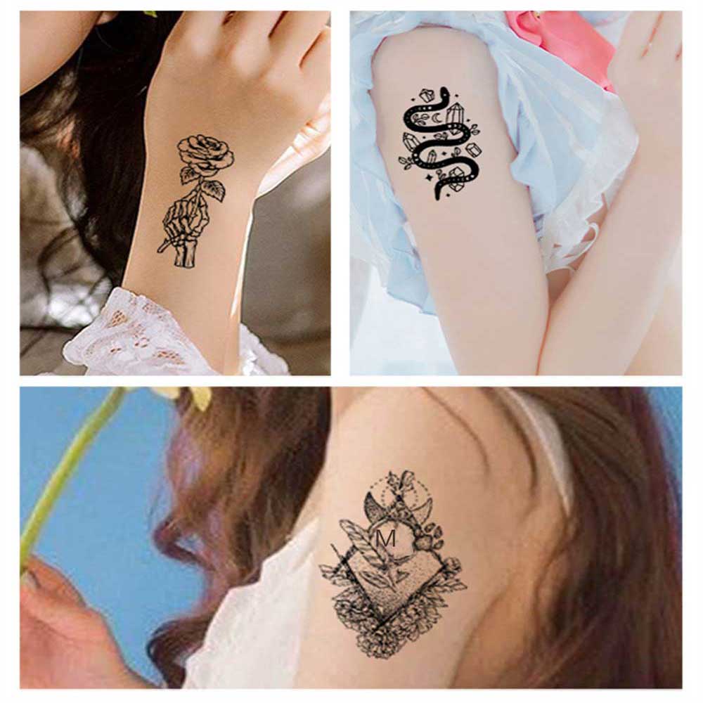 Black And White Sketch Tattoo Stickers Water Transfer Tattood Girl Easy To Clean Vivid Colors Rich Styles