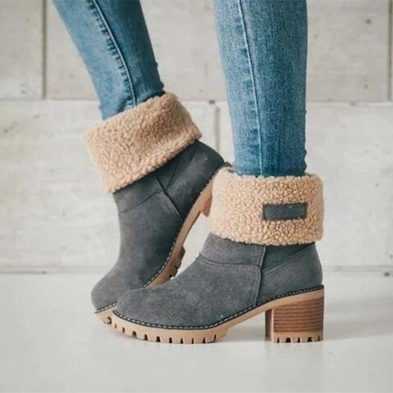 New Women Winter Outdoor Keep Warm Fur Waterproof Women's Snow Boots Thick Heel With Round Head Short Boot