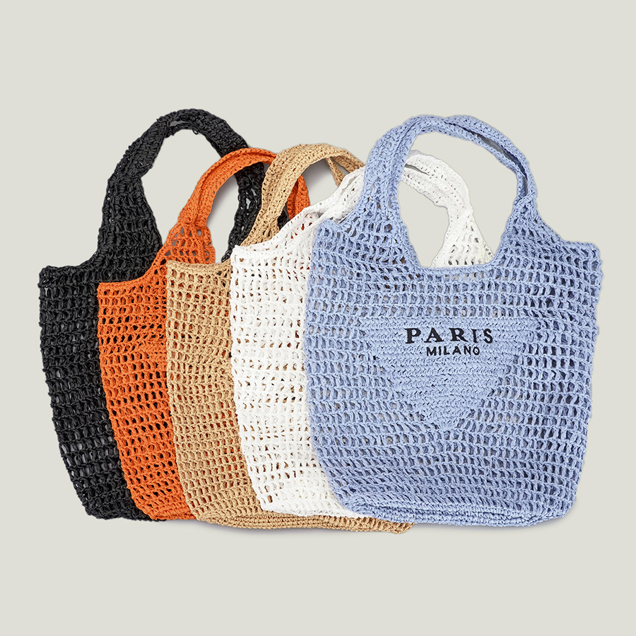 Casual Hollow Straw Women Shoulder Bags Designer Letters Handbags Paper Woven Large Tote Bag Handmade Summer Beach Purses 2023