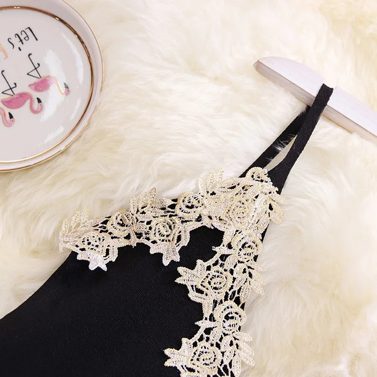 Elastic Guipure Lace Panel Bodycon Cami Dress Elegant Split Spaghetti Strap Dress Womens Clothing Short Dress 240518